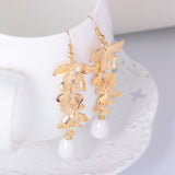 Sweet Ear Drop Earring Gold leaves Oval Beaded Pendant