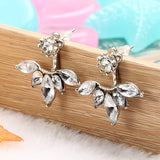 Elegant Silver Gold Plated Zircon Leaf Ear Stud Earrings For Women