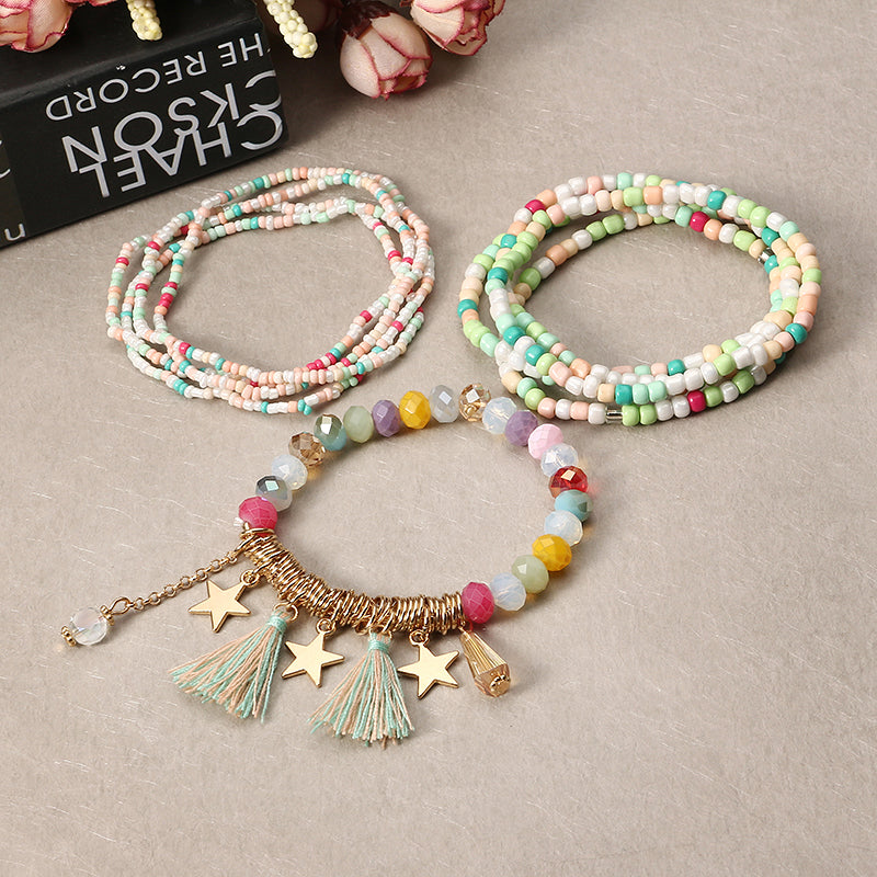 Bohemian Women's Bracelet Tassel Star Crystal Beads Bracelet Gift for Women