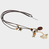 Retro Wax Rope Stars Alloy Leaf Long Pendant Sweater Chain
