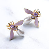 Cute Bees Ear Stud Luxury Gold Plated Gemstone Pearl Earring