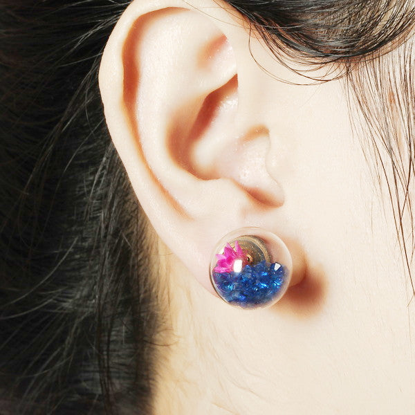 Trendy Colorful Crystal Glass Ball Flower Round Earrings