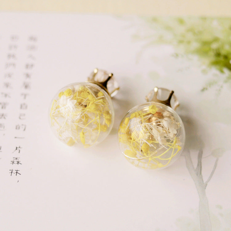 Trendy Ear Stud Double Color Baby's Breath Glass Ball Flower Earrings