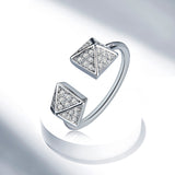 Fashion Platinum Plated Shiny Zircon Adjustable Pyramid Shape Open End Ring Jewelry for Women