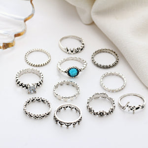 Vintage Crystal Knuckle Ring Set Geometric Silver Rings