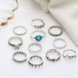 Vintage Crystal Knuckle Ring Set Geometric Silver Rings