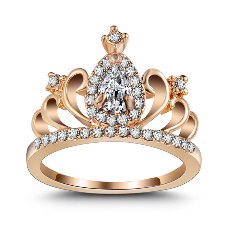 Zirconia Crown Ring 18K Gold Plated Engagement Princess Ring