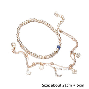 Cute Beads Moon Star Multilayer Barefoot Sandals Anklet