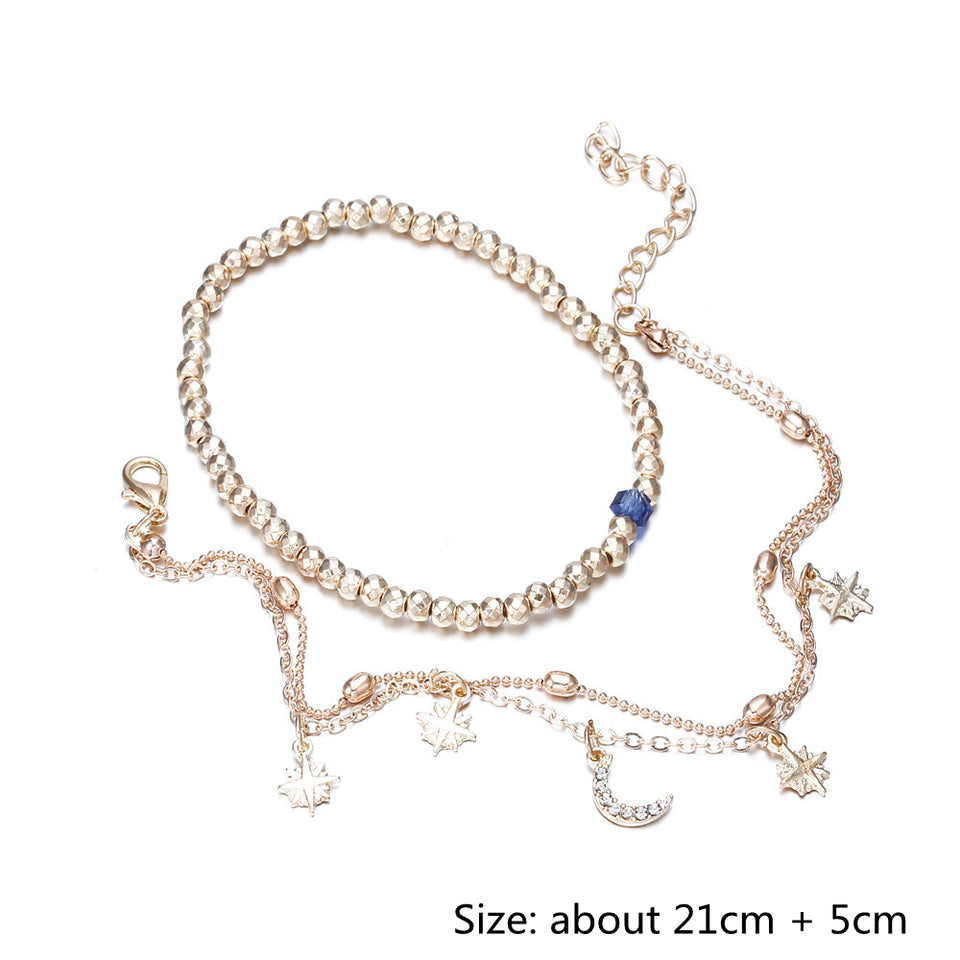 Cute Beads Moon Star Multilayer Barefoot Sandals Anklet