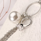 Elegant Women Necklace Silver Plated Artificial Pearl Tassel Pendant Long Necklace Gift for Girl