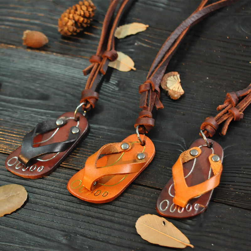 Genuine Leather Flip-Flops Outdoor Beach Necklace