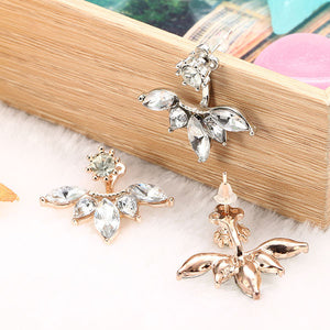 Elegant Silver Gold Plated Zircon Leaf Ear Stud Earrings For Women