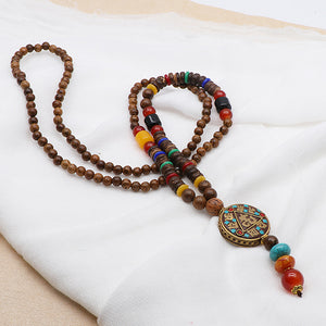 Vintage Wood Beaded Pendant Necklaces Prayer Beads Necklace