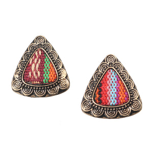 Retro Ethnic Colorful Cloth Triangle Alloy Ear Stud Women Earrings