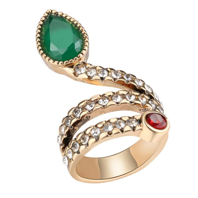 Fashion Snake Serpent Green Cubic Zirconia Crystal Ring