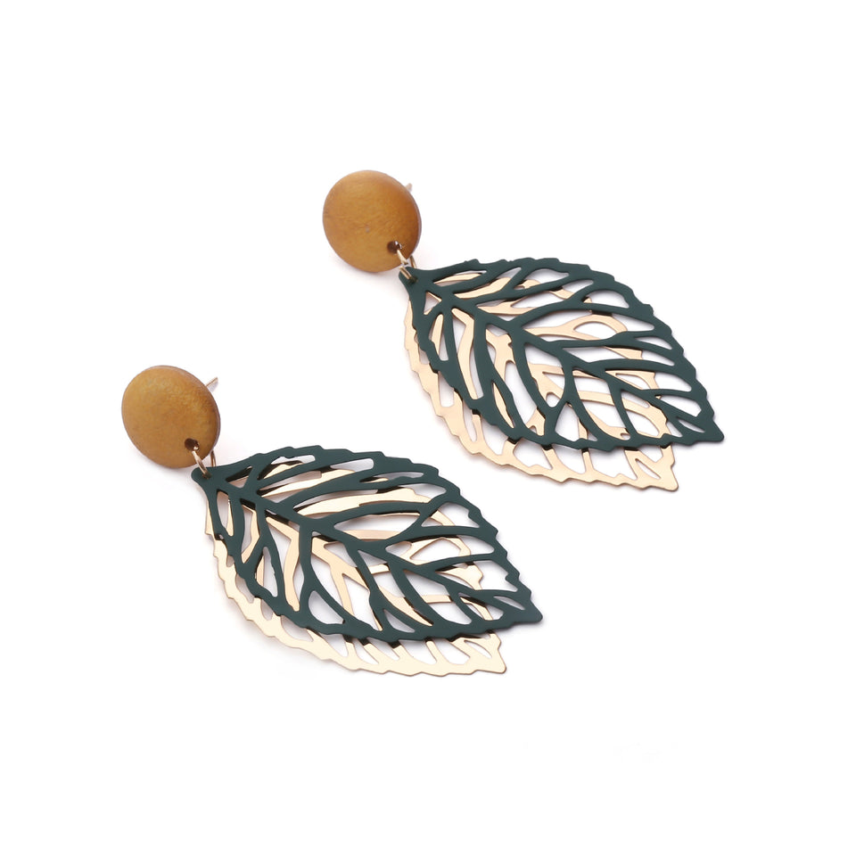 Simple Style Wood Hollow Leaves Drop Earrings  for Women