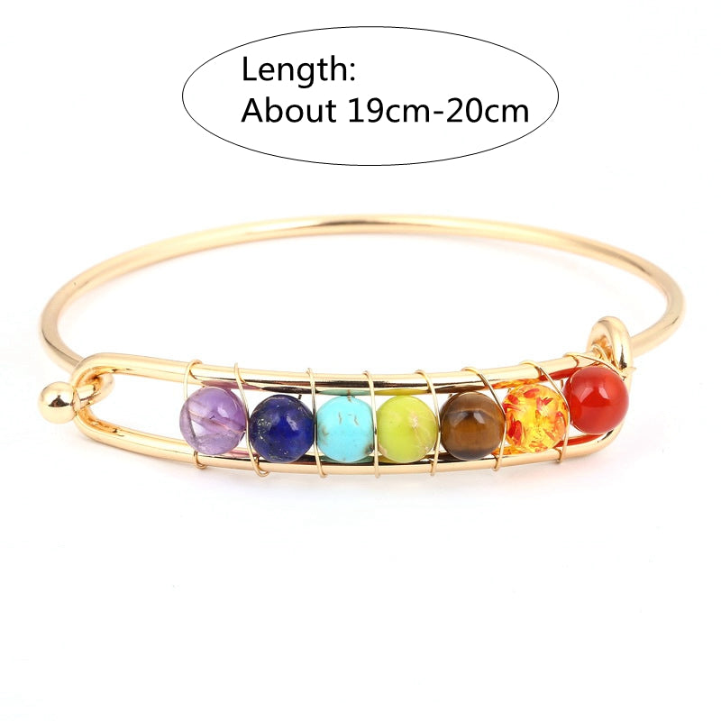 Yoga Balance 7 Chakra Colorful Beads Ball Crystal Bangle Gol