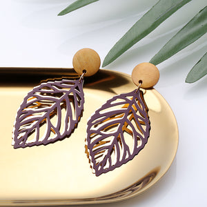 Simple Style Wood Hollow Leaves Drop Earrings  for Women