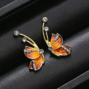 Luxury Butterfly Gold Earring Sweet Ceramic Rhinestones