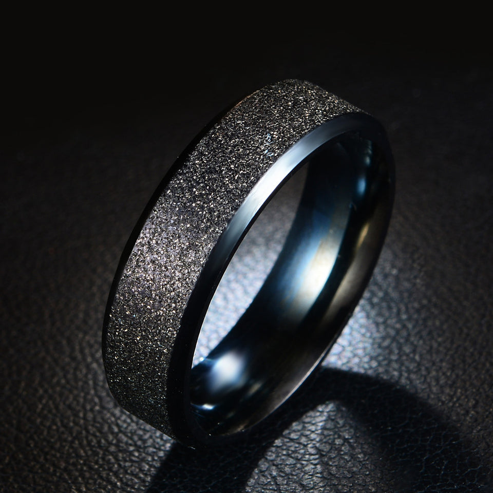 Stainless Steel Frosted Rainbow Color Black Couple Ring