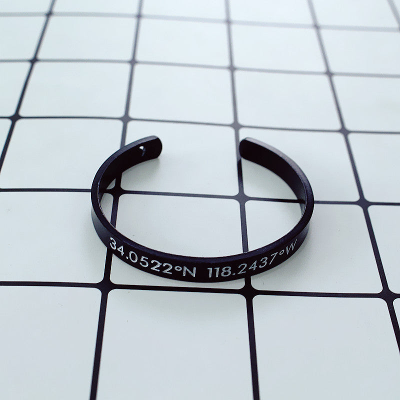 Unisex Engraved Degree of Longitude Latitude Bracelet