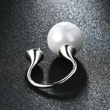 Women's Silver Elegant Pearl Zircon Opening Ring