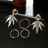 5Pcs Leaf Geometric Earring Set Gold Rings Ear Clip Jewelry