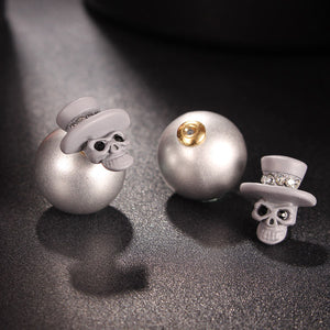 Punk Skull Zircon Crystal Double Side Stud Earrings Women Jewelry