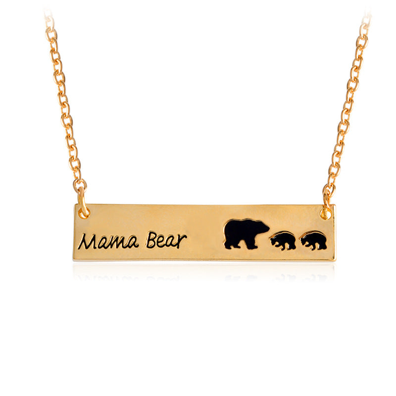 Creative Letters Engraved Mama Bear Pendant Necklace Cute