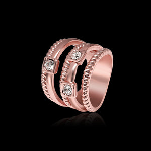 Multilayer Stylish Wide Ring Rhinestone Twist Line Rose Gold Elegant Women Jewelry