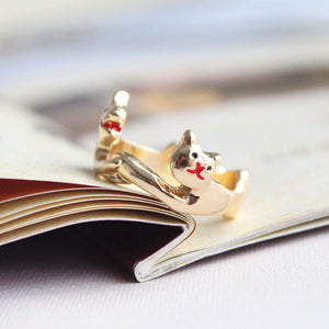 Cute Cat Dog Animal Lovers Bow Tie Couple Ring