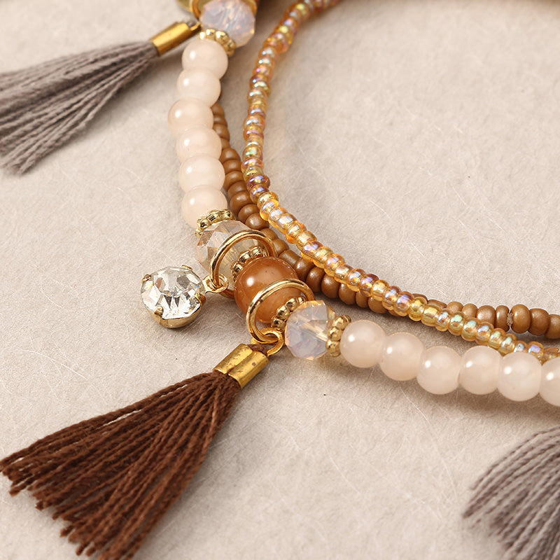 Bohemian Multilayer Tassel Charm Gold Color Coin Pendant Beads Bracelet for Women 