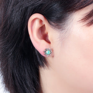 Simple Gemstone Ear Stud Micro Paved Flower Earring Classic