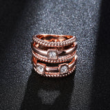 Multilayer Stylish Wide Ring Rhinestone Twist Line Rose Gold Elegant Women Jewelry