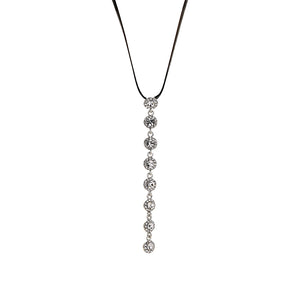 Shiny Eight Rhinestones Long Pendant Punk Black Choker Leather Clavicle Elegant Necklace for Women 