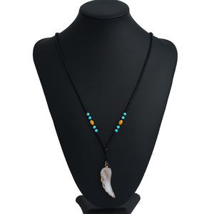 Ethnic Unisex Long Necklace Natural Stone Pendant Turquoise