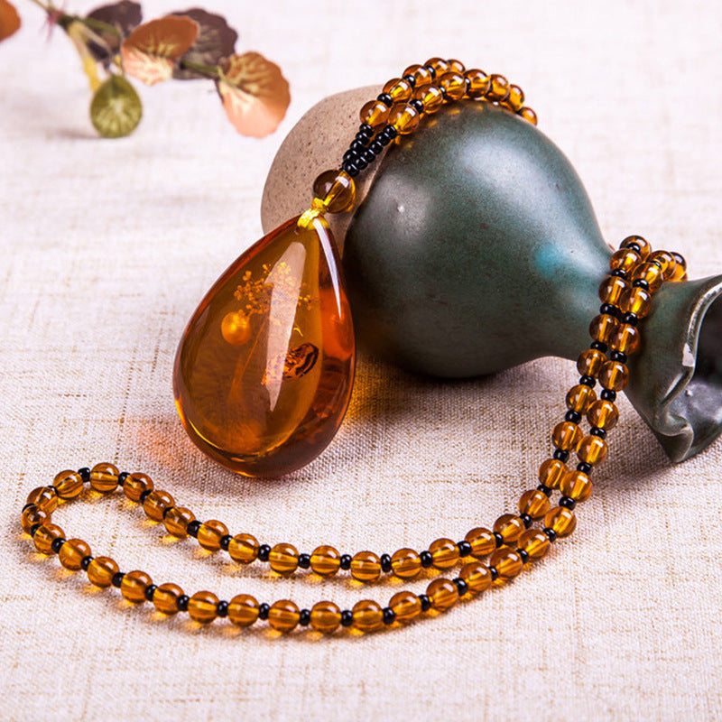 Trendy Resin Amber Flower Beads Pendant Women Necklace