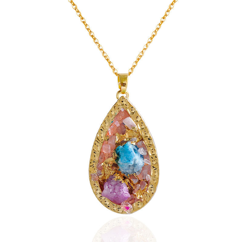 harNatural Stone Multicolor Crystal Heart Geometric Necklace