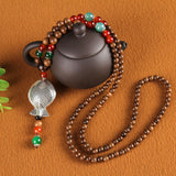 Retro Women's Colorful Wood Buddha Beads Pendant Necklace