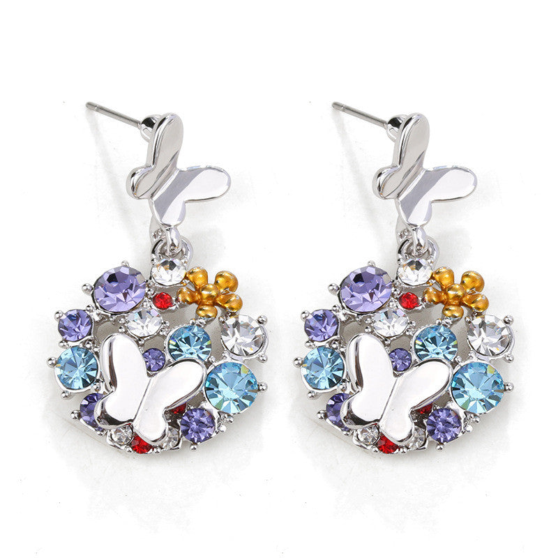 Sweet Colorful Crystal Flower Ear Drop Butterfly Earrings