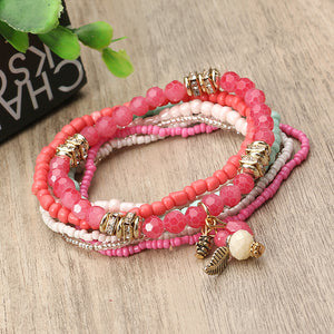 Bohemian Pine Cone Leaf Pendant Beads Multilayer Bracelet Jewelry for Women