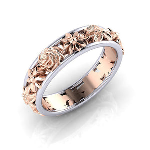 Sweet Rose Gold Flower Hollow Engagement Ring Wedding Ring