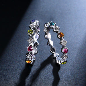 2 Pcs of Trendy Rings Platinum Plated Colourful Rhinestones Women Ring