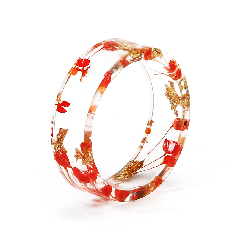 Trendy Resin Flower Invitation Plant Epoxy Women Finger Ring