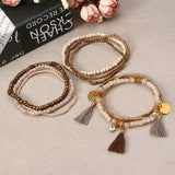 Bohemian Multilayer Tassel Charm Gold Color Coin Pendant Beads Bracelet for Women 