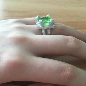 Elegant Green Gem Zircon Ring Wedding Crystal Silver Color R