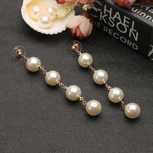 Elegant Tassel Ear Stud Long Pearl Pendant Earrings Women Jewelry