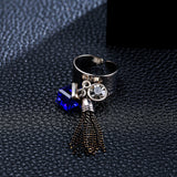 Trendy Silver Plated Crystal Tassels Alloy Women Finger Rings