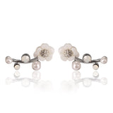 925 Silver Needle Shell Flower Crystal Rhinestone Ear Stud Earrings