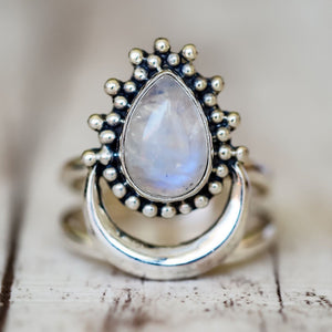 Unisex Retro Antique Silver Ring Vintage Moonlight Gem Rings